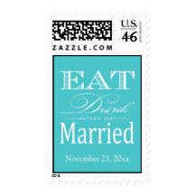 Eat Drink and be Married - Aqua Blue and White Stamps