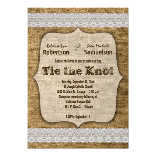 Eat Drink And Be Married Burlap And Lace Design Personalized Announcement