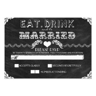 eat drink and be married chalkboard wedding RSVP Custom Announcements