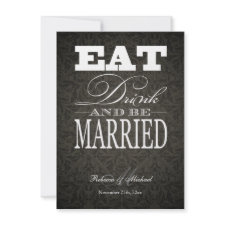 Eat Drink and be Married - Elegant Black Damask invitation