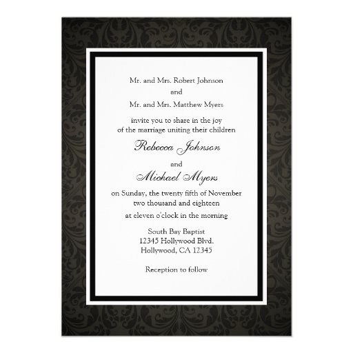 Eat Drink and be Married - Elegant Black Damask Personalized Invites