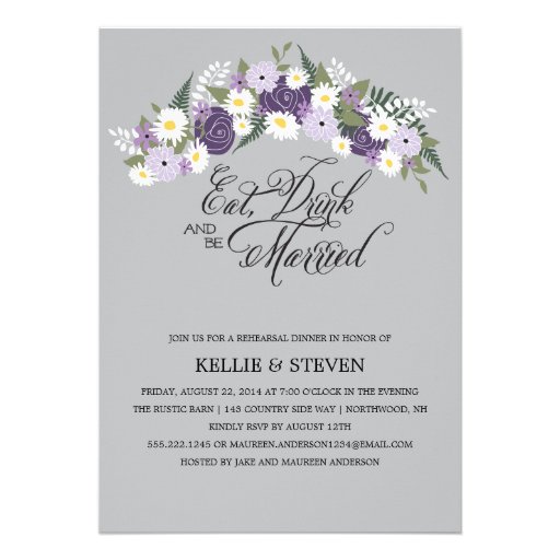 Eat Drink and Be Married Floral Wreath Personalized Announcements