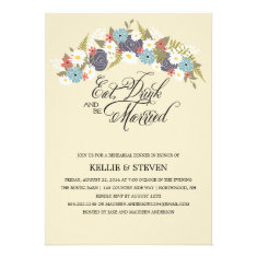 Eat Drink and Be Married Floral Wreath Personalized Announcement