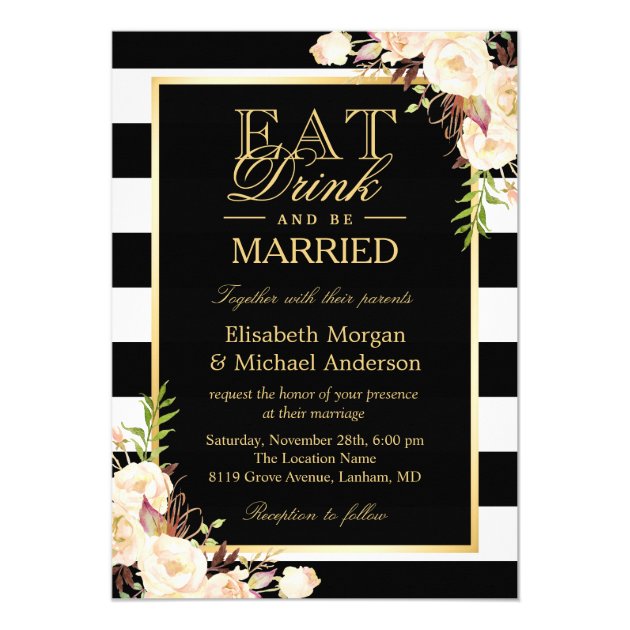 EAT Drink and Be Married | Ivory Floral Wedding Card