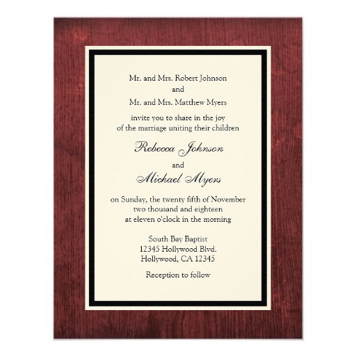 Eat Drink and be Married - Red Wood-grain Announcement