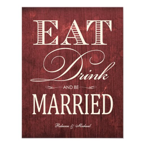 Eat Drink and be Married - Red Wood-grain Announcement