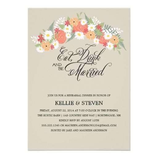 Eat Drink and Be Married Rustic Floral Wreath Cards