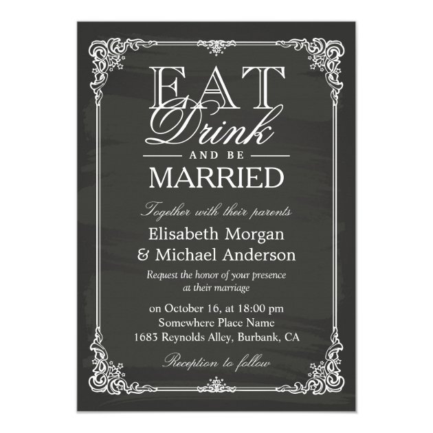 EAT Drink and Be Married Vintage Chalkboard Frame Card