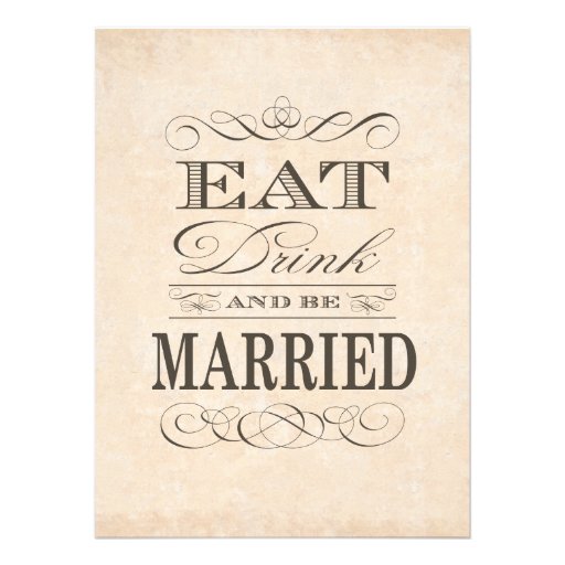 Eat, Drink and Be Married Vintage Style Wedding Custom Announcement