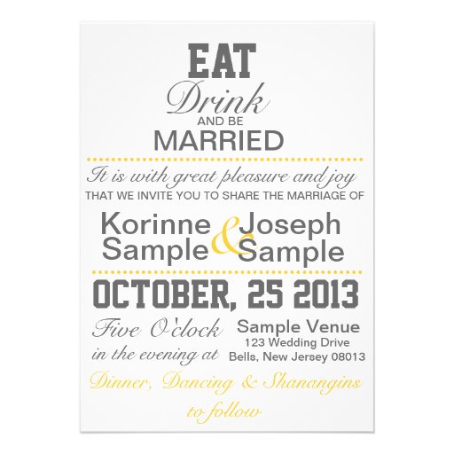 Eat, Drink and Be Married Wedding Invitation (front side)