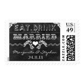 eat drink and be married wedding postage stamps
