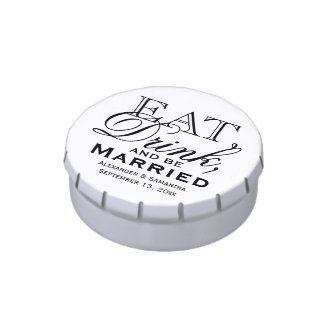 Eat, Drink, and Be Married White Background Favor Jelly Belly Tins