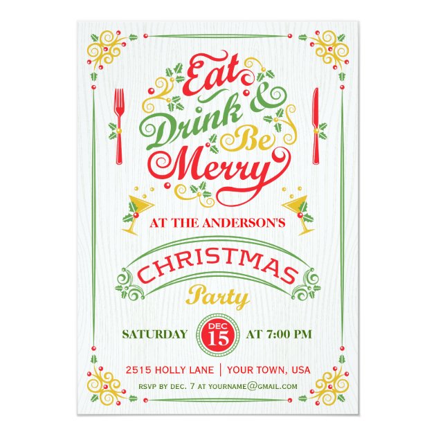 Eat, Drink, and Be Merry Christmas Party III Card (front side)