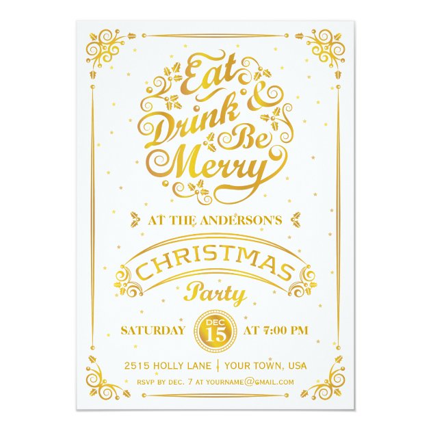 Eat, Drink, and Be Merry Christmas Party in Gold Card (front side)