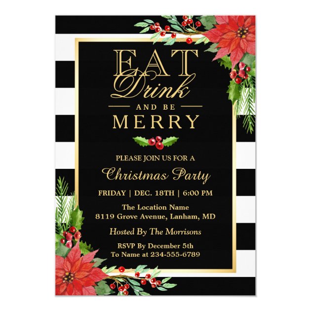Eat Drink and Be Merry Christmas Party Invitation (front side)