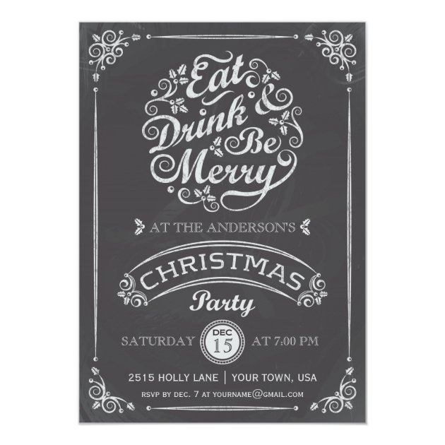 Eat, Drink, and Be Merry Christmas Party Invite (front side)