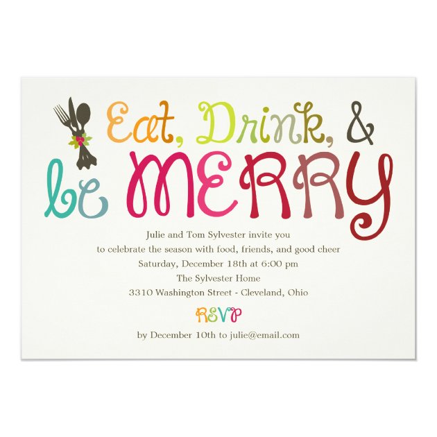Eat Drink and Be Merry Holiday Party Invitation (front side)