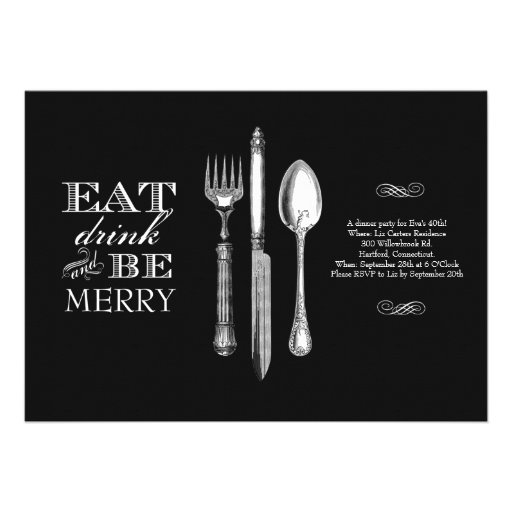 Eat, Drink and Be Merry | Invitation on Black