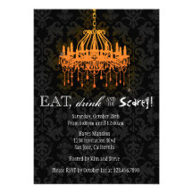 Eat Drink and Be Scarey Elegant Damask Chandelier Custom Invite