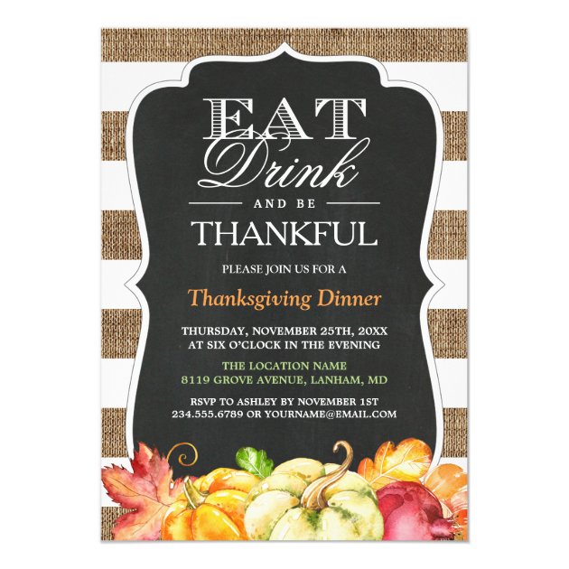 Eat Drink and Be Thankful | Rustic Thanksgiving Card (front side)