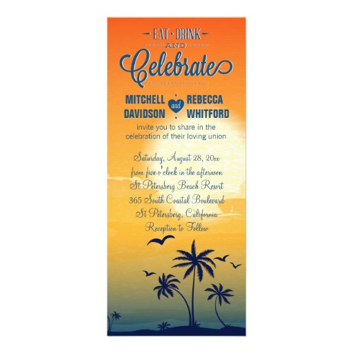 Eat Drink and Celebrate Summer Sunset Wedding Personalized Announcement