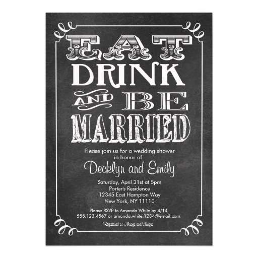 Eat Drink Be Married Chalkboard Invitation Wedding