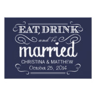 Eat Drink be Married Chalkboard Rounded RSVP Custom Announcements