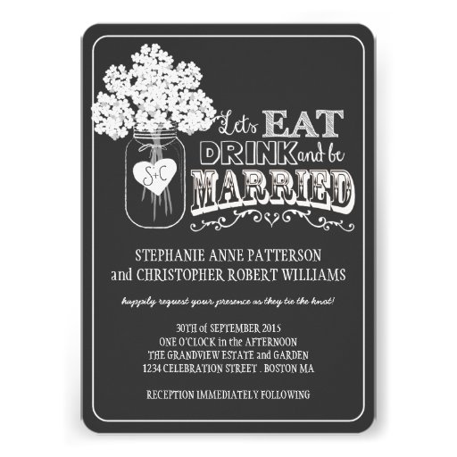Eat, Drink & Be Married Chalkboard Style Wedding Announcements (front side)