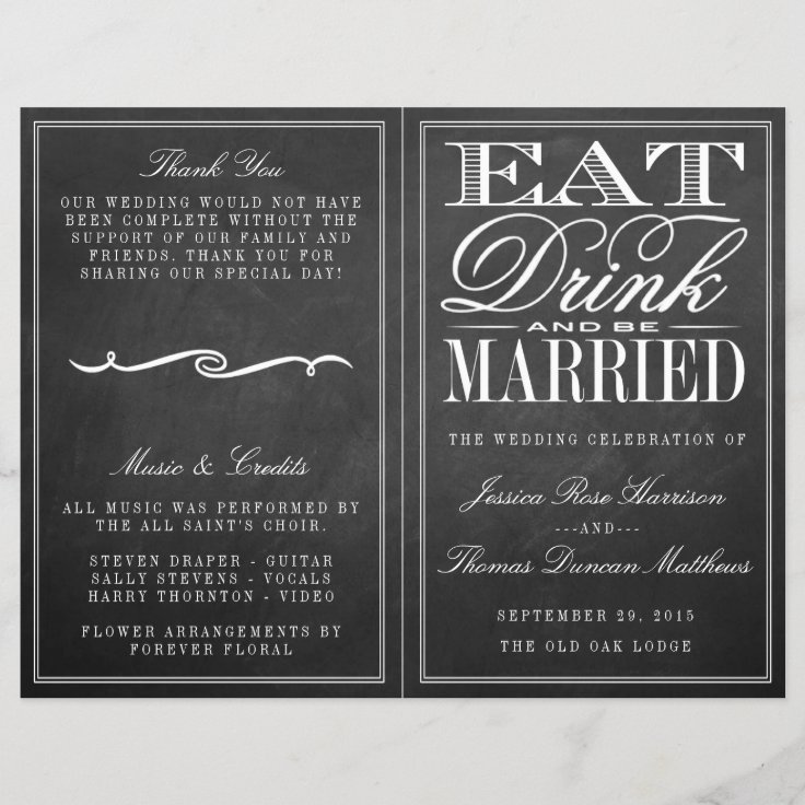 Eat Drink Be Married Chalkboard Wedding Zazzle