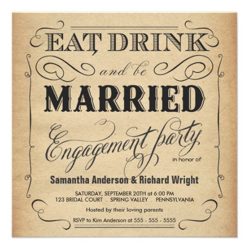 Eat Drink be Married Engagement Party Invitations