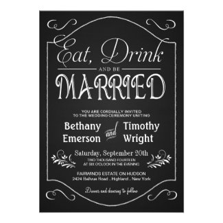 Eat Drink Be Married Fancy Chalkboard Invitations
