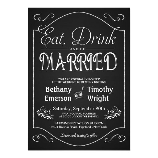 Eat Drink Be Married Fancy Chalkboard Invitations