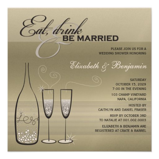 Eat Drink Be Married Silver Champagne Wedding Show Custom Invitation (front side)