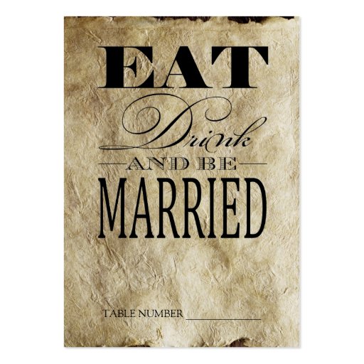Eat Drink & be Married, Vintage Table Number Cards Business Card Templates (back side)