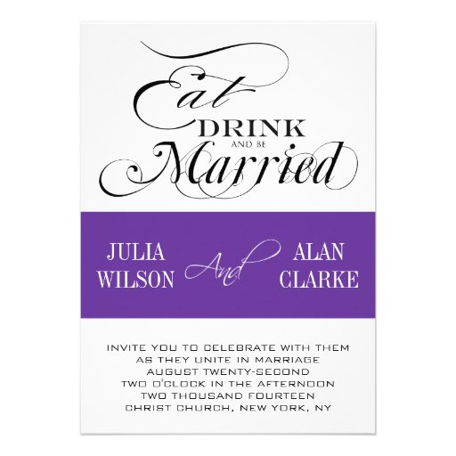 Eat, Drink, Be Married Wedding Invitations Purple