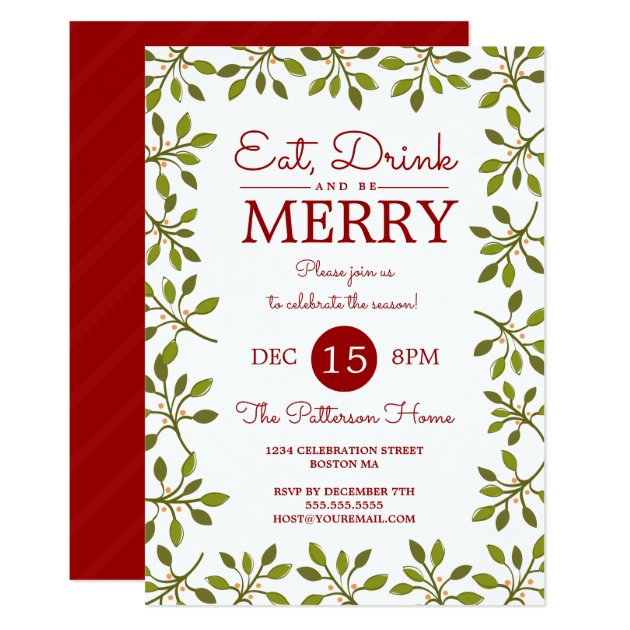 Eat Drink & Be Merry Christmas Holiday Party Card (front side)