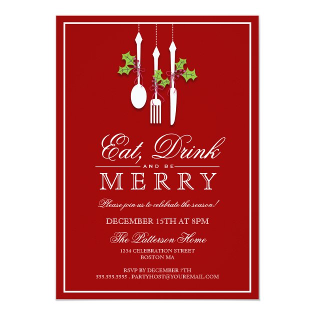 Eat Drink & Be Merry Christmas Holiday Party Card (front side)