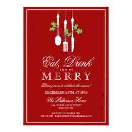 Eat Drink & Be Merry Christmas Holiday Party 5x7 Paper Invitation Card