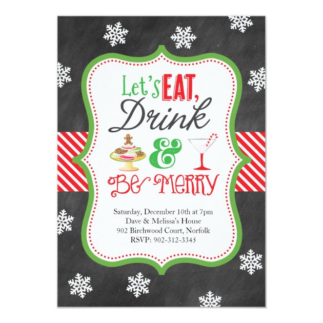 Eat, Drink, Be Merry Christmas Party Card (front side)