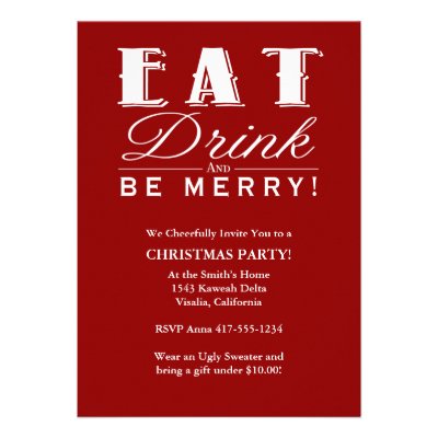 Eat Drink & Be Merry Christmas Party Invitation