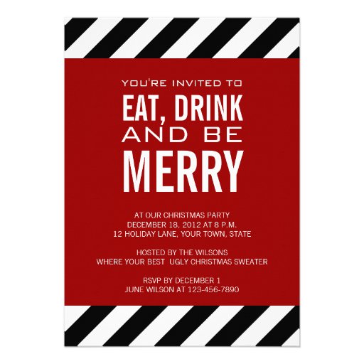 Eat Drink Be Merry Christmas Party Invitation 5 X 7 Invitation Card Zazzle 8444