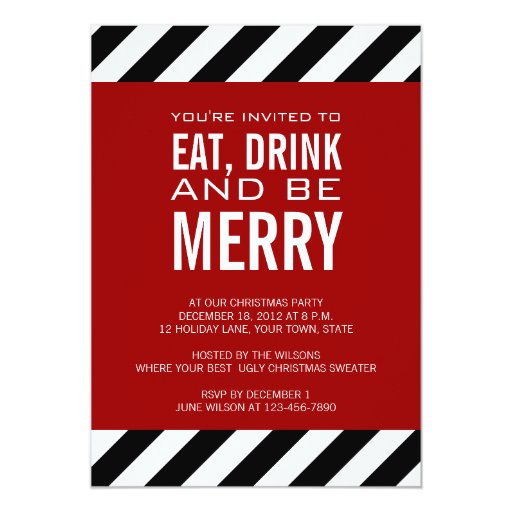 eat drink be merry christmas party invitation zazzle front and back christmas card