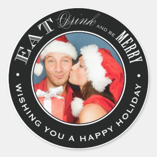 EAT, DRINK & BE MERRY | HOLIDAY ENVELOPE SEAL ROUND STICKER