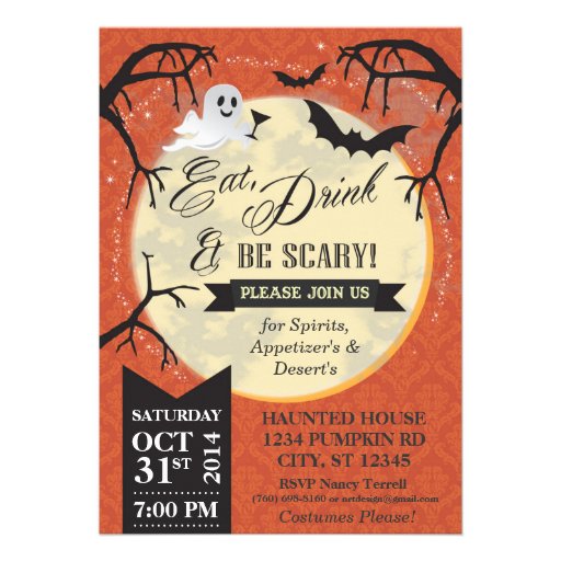 Eat, Drink & Be Scary Halloween Invite - Orange