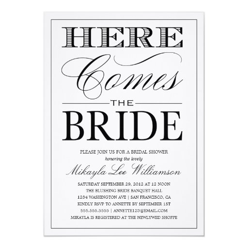 ... Royal Blue Silver Damask Here Comes the Bride Personalized Invitation
