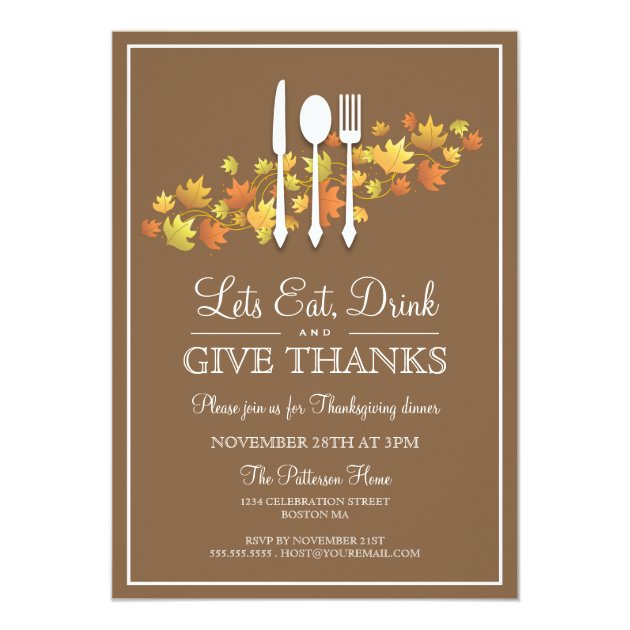 Eat Drink & Give Thanks Thanksgiving Dinner Party Card (front side)