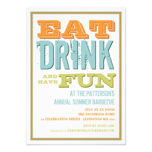 Eat, Drink & have Fun at a Summer BBQ Party Personalized Invites