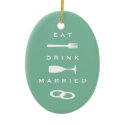 EAT DRINK MARRIED modern blue holiday keepsake ornament