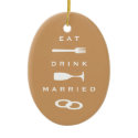 EAT DRINK MARRIED modern brown holiday keepsake ornament