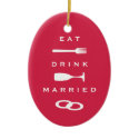 EAT DRINK MARRIED modern red holiday keepsake ornament